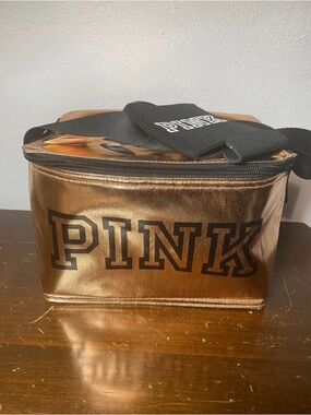 PINK Metallic Gold Cooler Lunch Bag  With Koozie